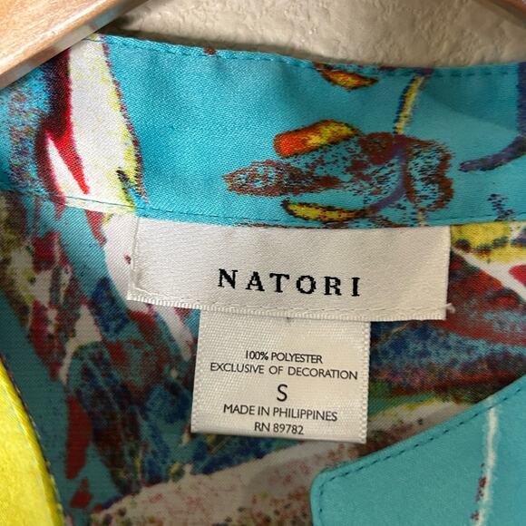 Natori Top Asian Art to Wear Haori Influenced Satin Stand Up Collar Size S - Picture 6 of 10